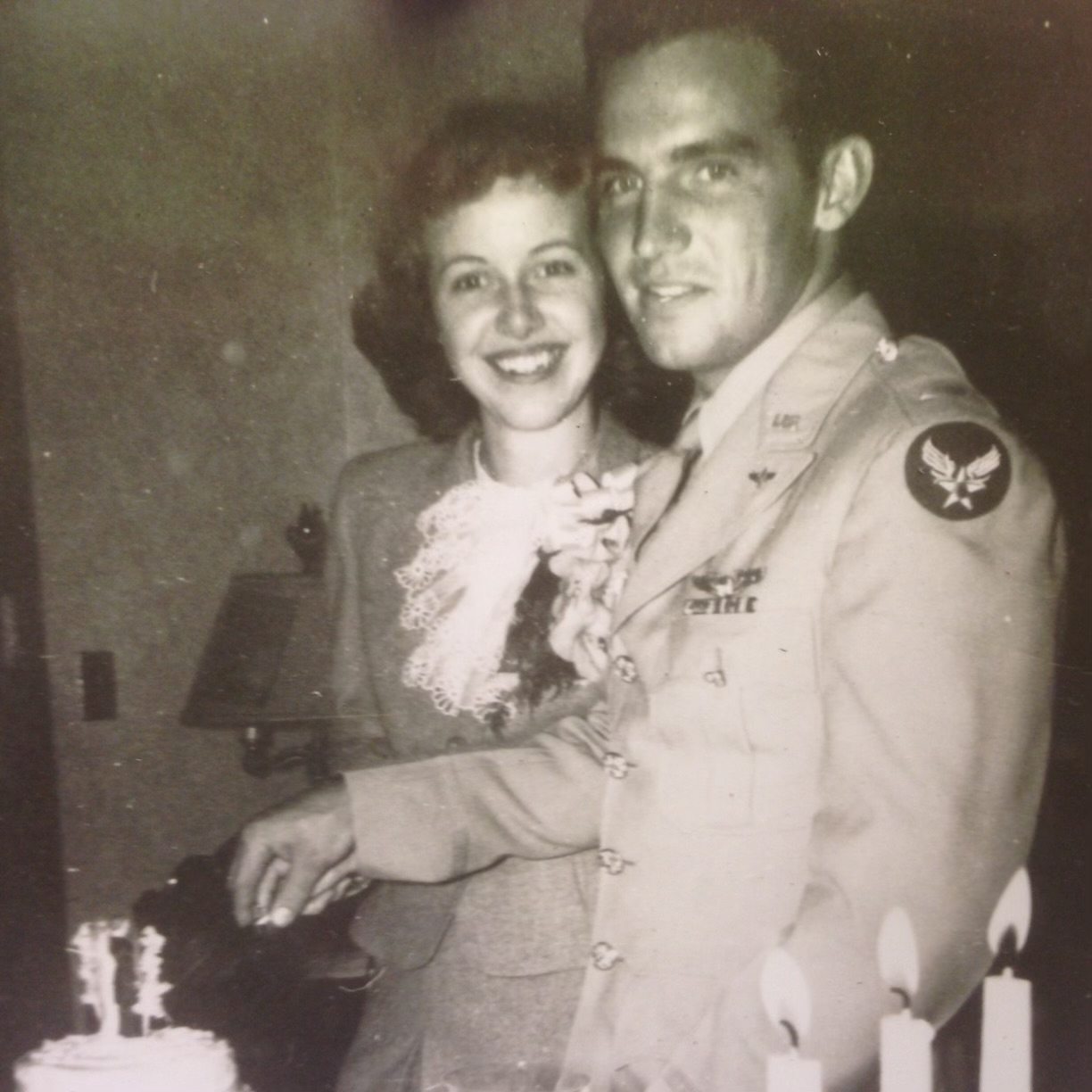 Robert A. Cary and Mary Cary with Bob in Army Air Forces uniform